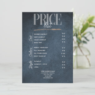  Dark Blue Gold Beauty Salon Price List Rack Card