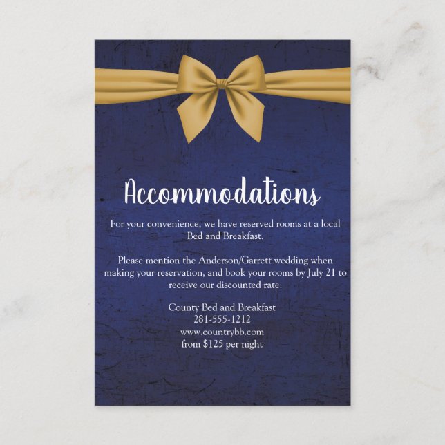 Dark Blue Gold Bow Enclosure Card (Front)