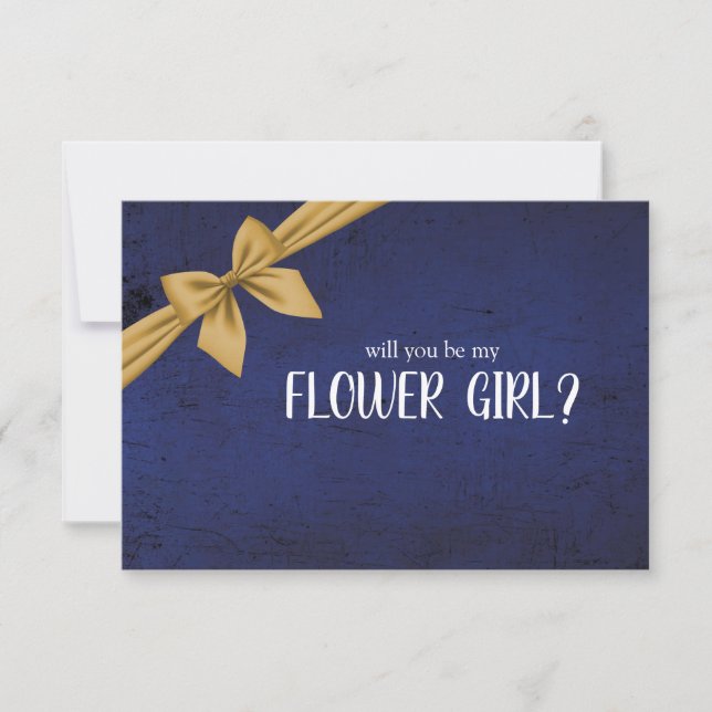 Dark Blue Gold Bow Will You Be My Flower Girl (Front)