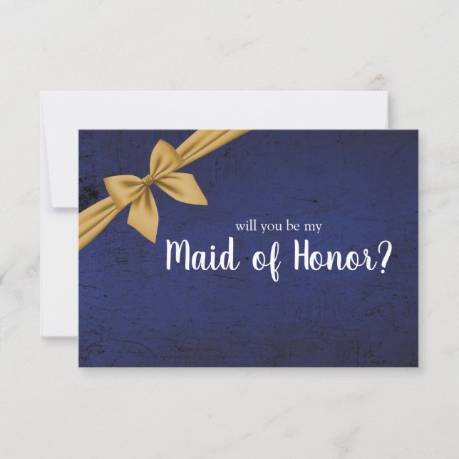 Dark Blue Gold Bow Will You Be My Maid of Honor (Front)