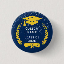 Dark Blue & Gold Class of 2026 Graduation Button