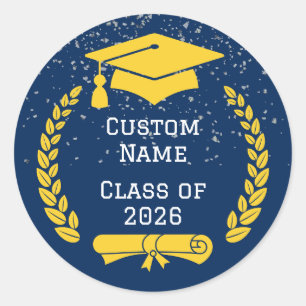 Dark Blue & Gold Class of 2026 Graduation Sticker