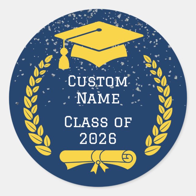 Dark Blue & Gold Class of 2026 Graduation Sticker (Front)