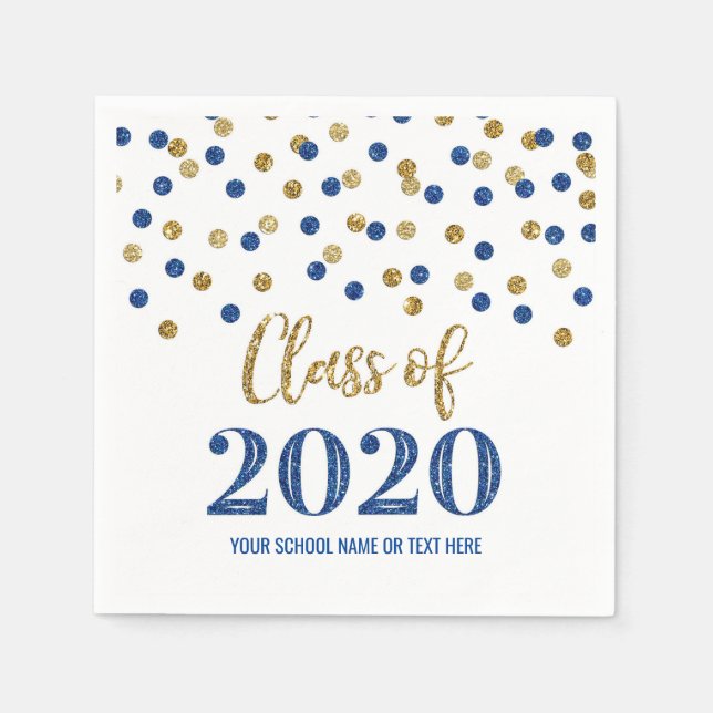 Dark Blue Gold Confetti Class of 2020 Graduation Napkins (Front)