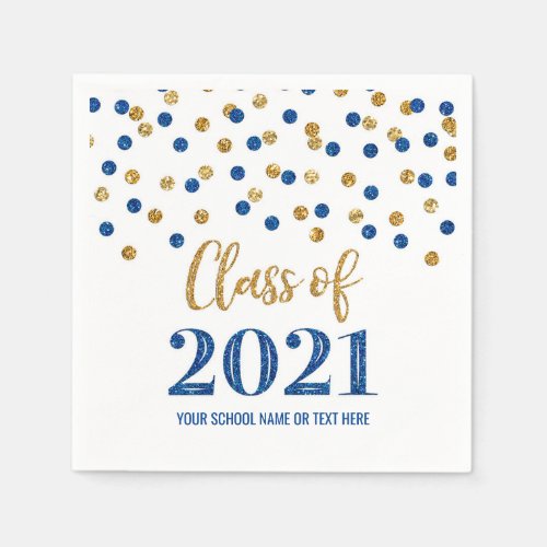 Dark Blue Gold Confetti Class of 2021 Graduation Napkins
