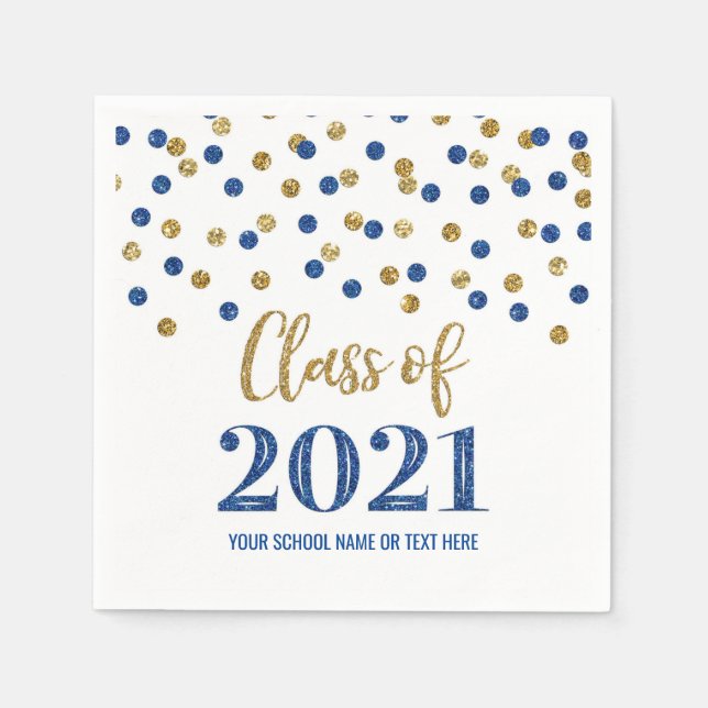 Dark Blue Gold Confetti Class of 2021 Graduation Napkins (Front)