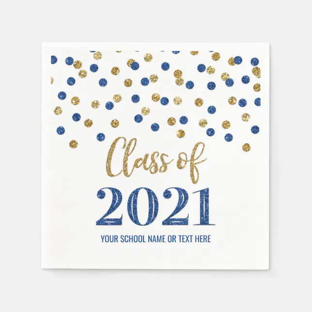 Dark Blue Gold Confetti Class of 2021 Graduation Napkins | Zazzle