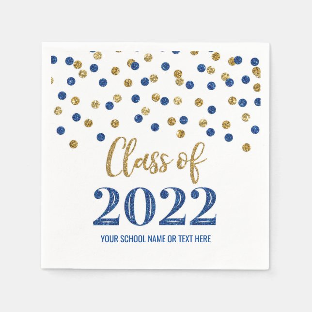 Dark Blue Gold Confetti Class of 2022 Napkins (Front)