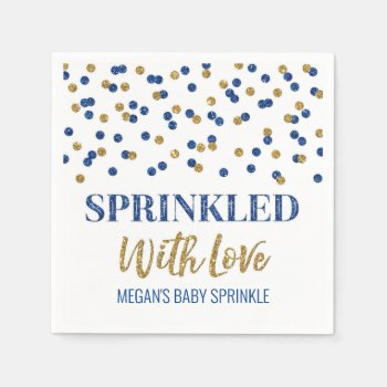 Dark Blue Gold Confetti Sprinkled With Love Napkins by DreamingMindCards at Zazzle