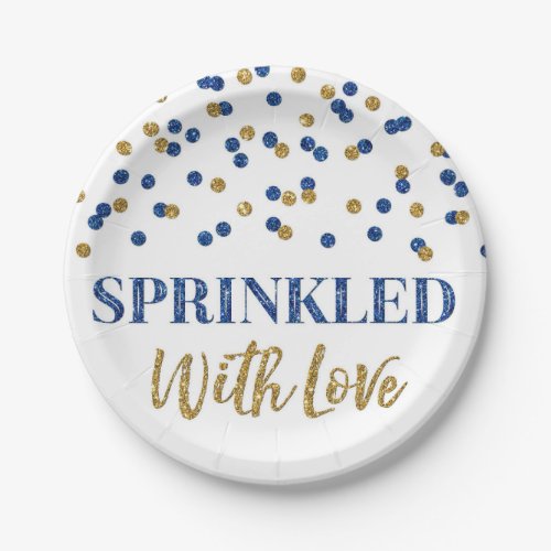 Dark Blue Gold Confetti Sprinkled with Love Paper Plates