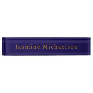 Dark Blue & Gold Cute Minimalist Own Name Desk Name Plate