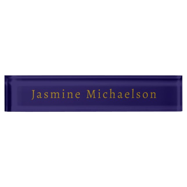 Dark Blue & Gold Cute Minimalist Own Name Desk Name Plate (Front)