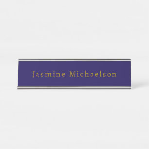 Dark Blue & Gold Cute Minimalist Own Name Desk Name Plate
