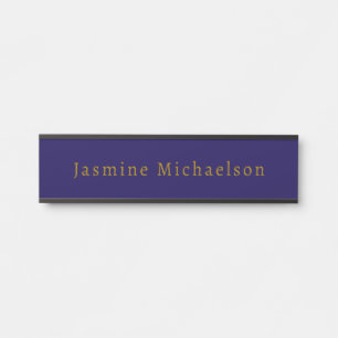 Dark Blue & Gold Cute Minimalist Own Name Door Sign
