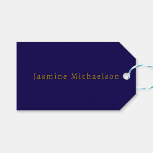 Dark Blue & Gold Cute Minimalist Own Name Gift Tags