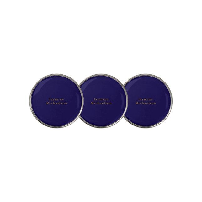 Dark Blue & Gold Cute Minimalist Own Name Golf Ball Marker (3 Up)