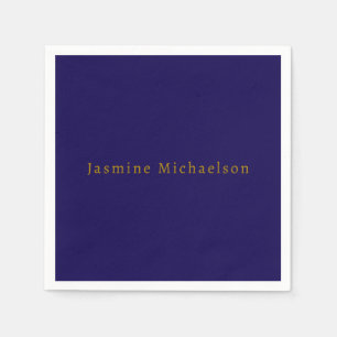 Dark Blue & Gold Cute Minimalist Own Name Napkins