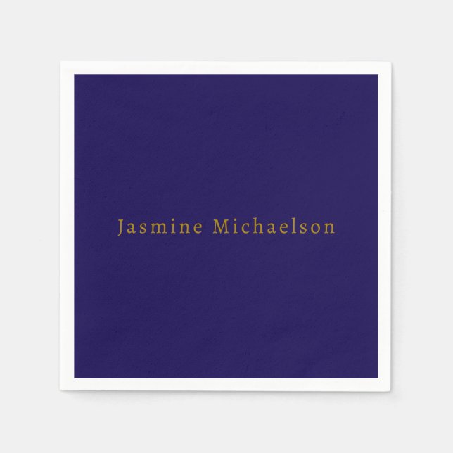 Dark Blue & Gold Cute Minimalist Own Name Napkins (Front)