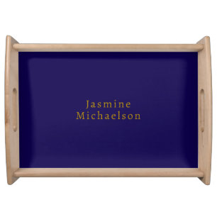 Dark Blue & Gold Cute Minimalist Own Name Serving Tray