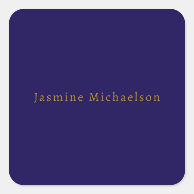 Dark Blue & Gold Cute Minimalist Own Name Square Sticker (Front)