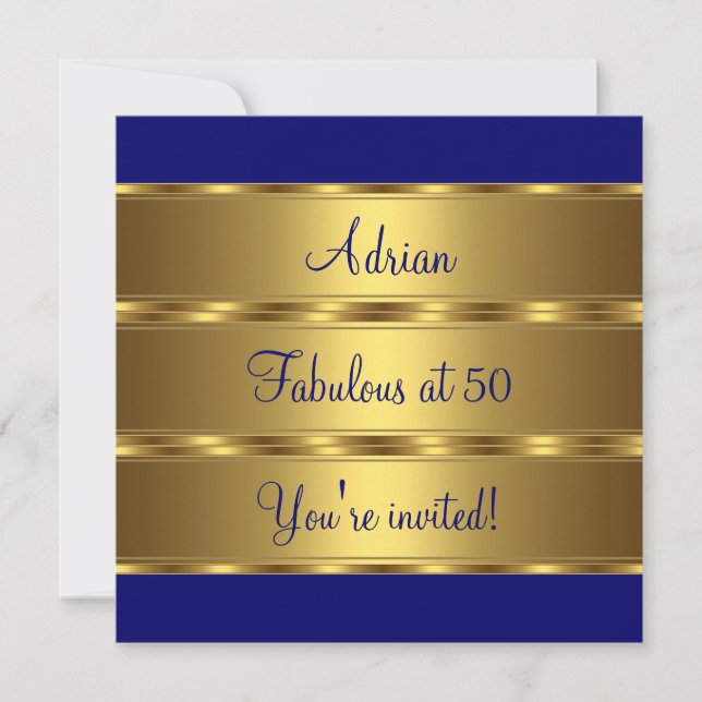 Dark Blue & Gold Fabulous 50th Birthday Party 2 Invitation (Front)