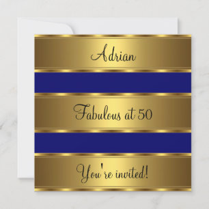 Dark Blue & Gold Fabulous 50th Birthday Party Invitation