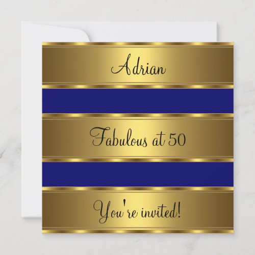 Dark Blue  Gold Fabulous 50th Birthday Party Invitation