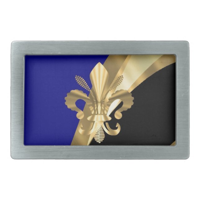 Dark blue & gold fleur de lys belt buckle (Front)