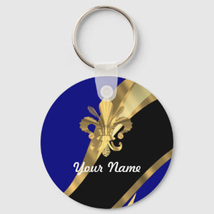 Dark blue & gold fleur de lys keychain