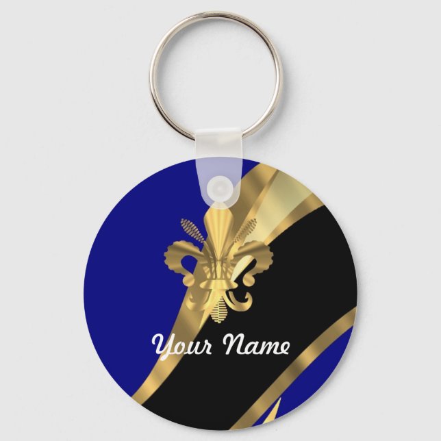 Dark blue & gold fleur de lys keychain (Front)