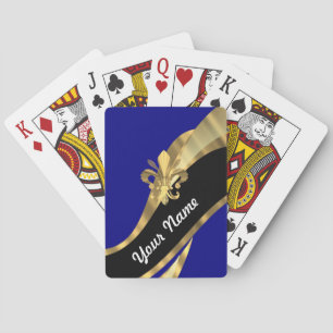 Dark blue & gold fleur de lys poker cards