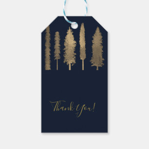 Dark Blue & Gold Forest Woodsy Trees Rustic Favor Gift Tags
