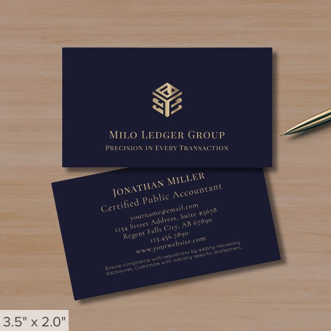 Dark Blue Gold Geometric Logo Business Card (Creator Uploaded)