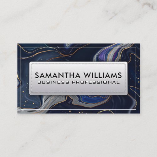 Dark Blue Gold Ink Liquid Background Business Card