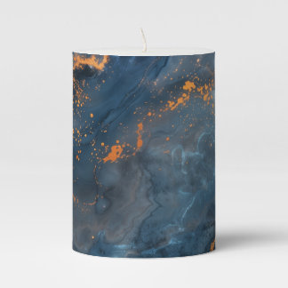 Dark Blue & Gold Marble Pillar Candle