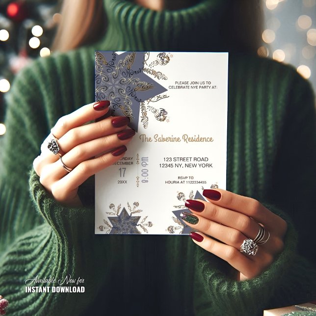 Dark Blue & Gold Midnight Sparkle Stars New Year  Invitation (Creator Uploaded)