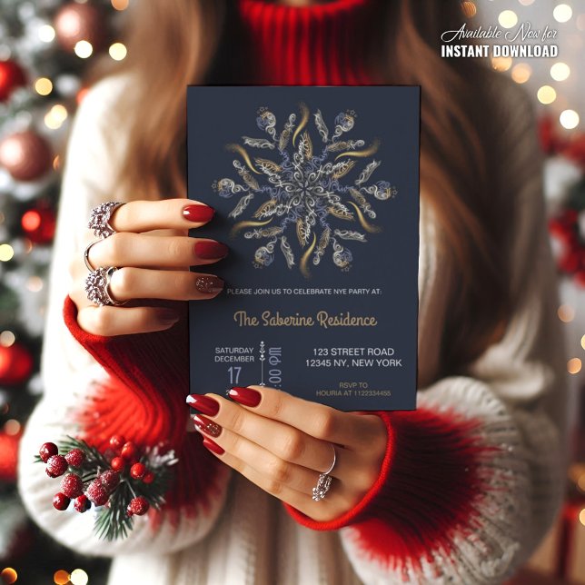 Dark Blue & Gold Midnight Sparkle Stars New Year  Invitation (Creator Uploaded)