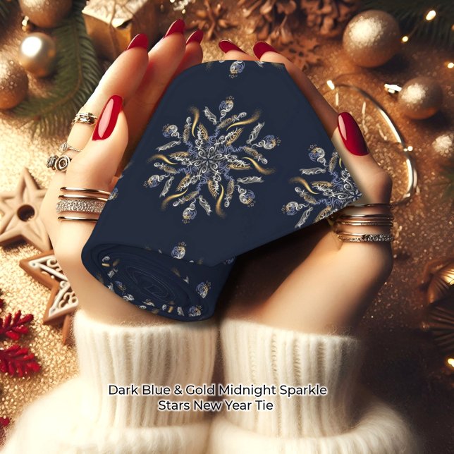 Dark Blue & Gold Midnight Sparkle Stars New Year  Neck Tie (Creator Uploaded)