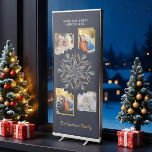 Dark Blue & Gold Midnight Sparkle Stars New Year Retractable Banner