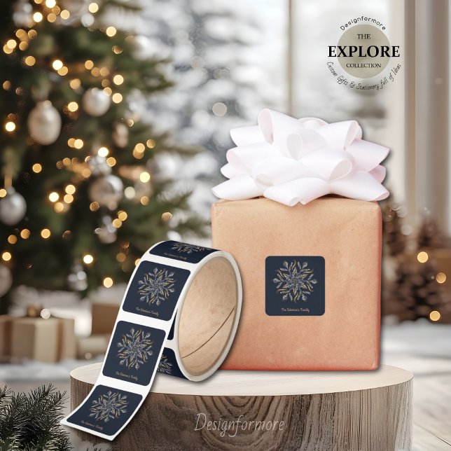 Dark Blue & Gold Midnight Sparkle Stars New Year  Square Sticker (Creator Uploaded)