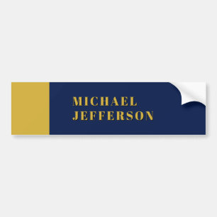 Dark Blue & Gold Minimalist Plain Modern Own Name Bumper Sticker