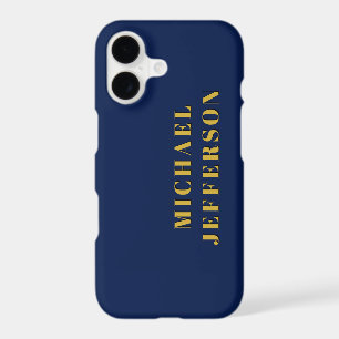 Dark Blue & Gold Minimalist Plain Modern Own Name iPhone 17 Case