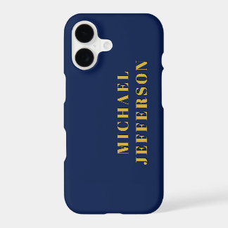 Dark Blue & Gold Minimalist Plain Modern Own Name iPhone 17 Case