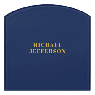 Dark Blue & Gold Minimalist Plain Modern Own Name Door Sign