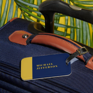 Dark Blue & Gold Minimalist Plain Modern Own Name Luggage Tag