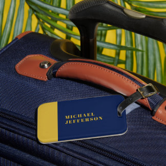Dark Blue & Gold Minimalist Plain Modern Own Name Luggage Tag