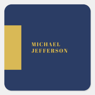 Dark Blue & Gold Minimalist Plain Modern Own Name Square Sticker