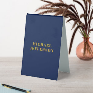 Dark Blue & Gold Minimalist Plain Modern Own Name Table Tent