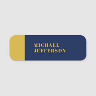 Dark Blue & Gold Minimalist Plain Modern Own Name Tag