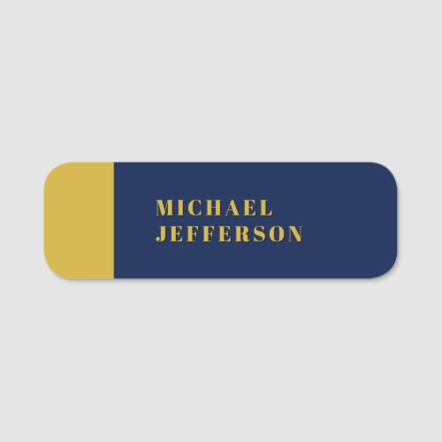 Dark Blue & Gold Minimalist Plain Modern Own Name Tag
